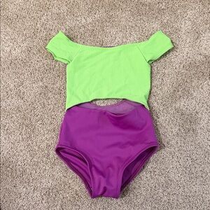 Tiger Friday Green and Purple Off-Shoulder leotard